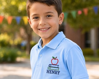 Personalized Boy Back To School Polo With Name - Embroidered Apple Polo Shirt - Kindergarten Shirt - First Day Of School Gift