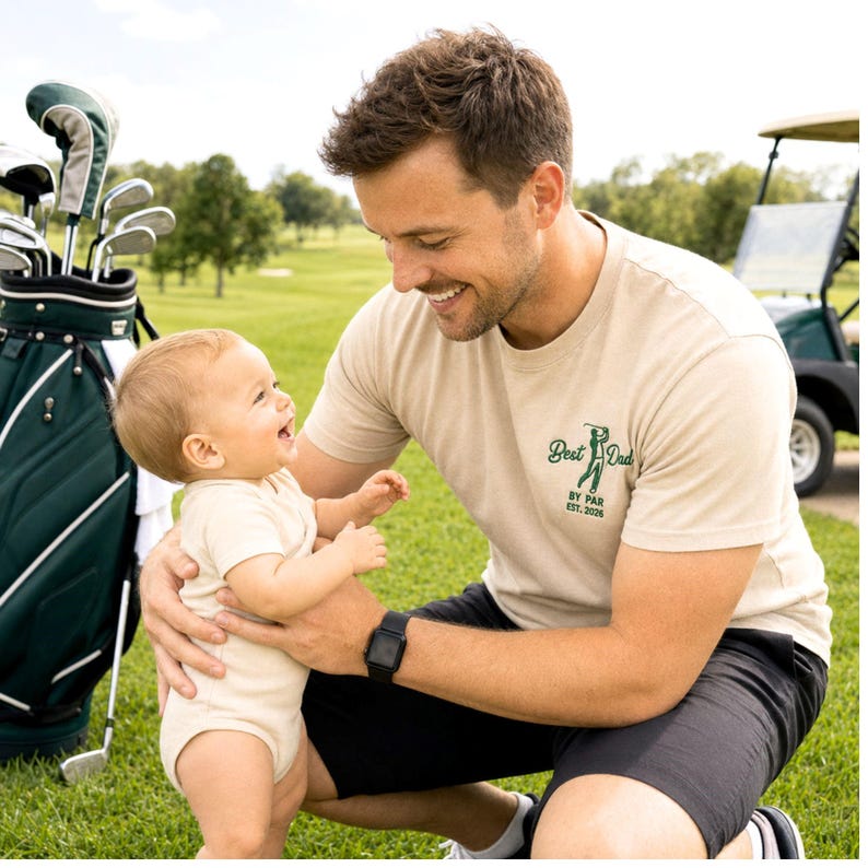 Embroidered Dad And Baby Matching Golf Shirts, Best Dad By Par Shirt, Daddys Little Caddie Romper, New Dad Golf Gifts, Father's Day Gift image 6