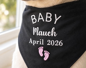 Embroidered Pregnancy Announcement Dog Bandana - Custom Pet Baby Reveal - Baby Announcement Bib - Baby Coming Soon Gift
