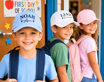 Custom Kids Embroidered Cap With Name - Kids Baseball Hat - Toddler Monogrammed Hat - Back To School Hats - Starting School Gift