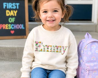 Embroidered Floral Name Toddler Sweatshirt - Personalized Sweatshirt For Girls - Big Sister Gift, Girls Birthday Gift