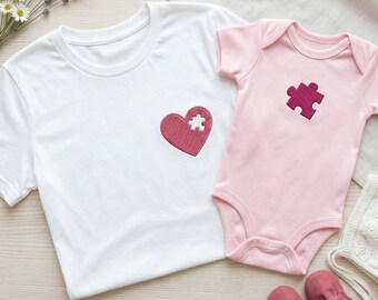 Mommy And Me Shirts, Embroidered Missing Piece Shirt, Mom And Baby Matching Outfits, Mama Shirt With Baby Bodysuit, First Time Mom Gifts