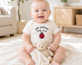 Our Newest Little Bug Bodysuit, Embroidered Ladybug Baby Bodysuit, Pregnancy Announcement, Baby Shower Gift