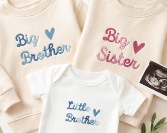 Big Bro Big Sis Embroidered Toddler Sweatshirt, Big Sister Sweater, Little Brother Onesies, Sibling Pregnancy Announcement, Baby Coming Soon