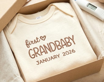 Embroidered First Grandbaby Snap Suit, Pregnancy Reveal Gift for Grandparents, New Grandparent Gift, Baby Shower Gift
