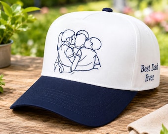Custom Embroidered Dad Potrait Hat - Dad Silhouette Hat - Personalized Dad And Son Hats With Outline Stitched - Keepsake Gift For Husband