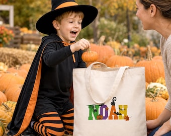 Personalized Trick or Treat Bag, Custom Embroidered Halloween Tote with Name, Halloween Tote Bag, Halloween Gift For Kid