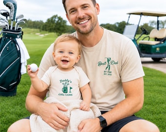 Embroidered Dad And Baby Matching Golf Shirts, Best Dad By Par Shirt, Daddys Little Caddie Romper, New Dad Golf Gifts, Father's Day Gift