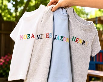 Personalized Embroidered Toddler Name Shirt - Colorful Rainbow Kids Shirt - Birthday Gift for Boy or Girl