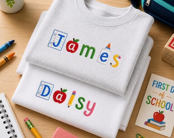 Custom Embroidered Back To School Toddler Tshirt - Preschool Name Tshirt - First Day Of School Shirt Boys Girls - Cute Kindergarten Shirt