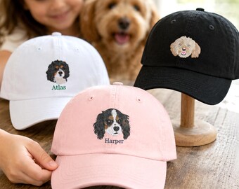 Custom Embroidered Pet Portrait Baseball Cap - Personalized Kids Hat With Dog - Birthday Gift for Daughter or Son