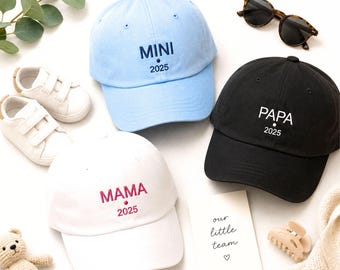 Embroidered Dad and Mini Caps, Matching Family Baseball Hats, Custom Father and Son Hats, Travel Gifts for Kids