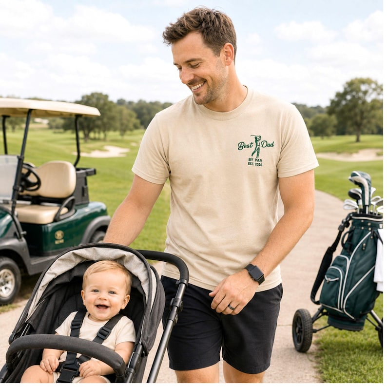Embroidered Dad And Baby Matching Golf Shirts, Best Dad By Par Shirt, Daddys Little Caddie Romper, New Dad Golf Gifts, Father's Day Gift image 7