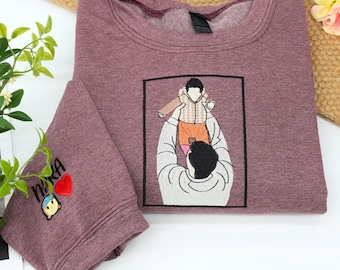 Custom Embroidered Portrait From Photo Sweatshirt, Personalized Dad And Kids Photo Hoodie, Papa Girl Dad, Father's Day Gift For Him