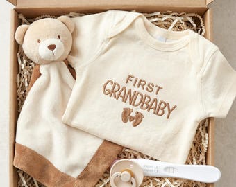 First Grandbaby Embroidered Onesie, Promoted To Grandma, Pregnancy Reveal to Grandparents