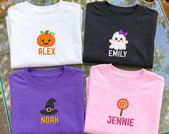 Personalized Kids Halloween Shirt, Custom Name Halloween Tee, Toddler Embroidered Shirt, Halloween Party Outfit