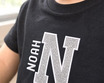 Personalized Embroidered Glitter Letter Shirts For Toddler - Toddler Name Shirt - Kindergarten Shirt For Boys And Girls