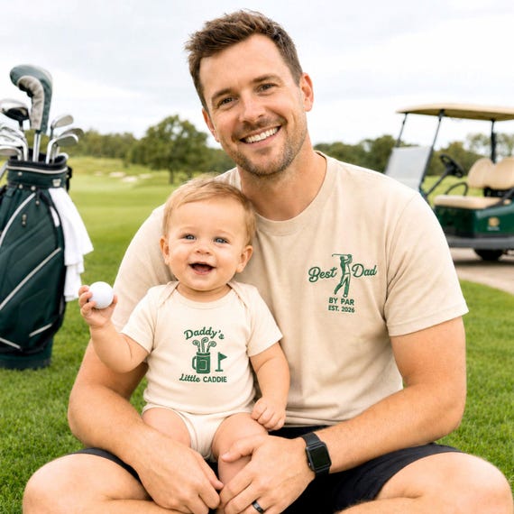 Embroidered Dad And Baby Matching Golf Shirts, Best Dad By Par Shirt, Daddys Little Caddie Romper, New Dad Golf Gifts, Father's Day Gift