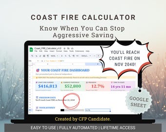 Coast FIRE Calculator | Financial Independence Excel Template (Google Sheets)
