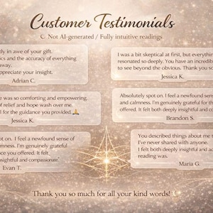 May include: A digital graphic featuring customer testimonials. The text reads "Customer Testimonials" and includes several quotes from satisfied customers. The background has a shimmering, golden effect.