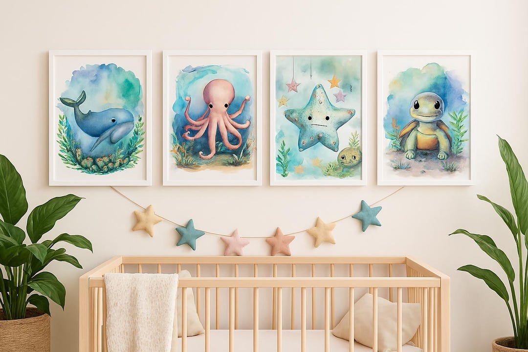 Ocean Friends Nursery Prints | Sea Animal Wall Art | Coastal Baby Room ...
