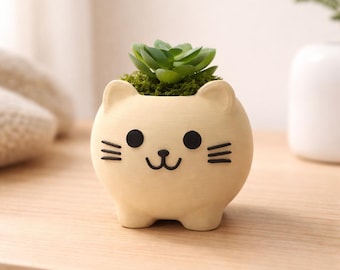 Cute Cat Planter, Kawaii Succulent Pot, Small Plant Pot, Desk Decor, Gift for Cat Lover, Mini Planter, Indoor Plant Holder, Cute Room Decor