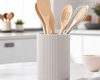 Modern Ribbed Utensil Holder, Minimalist Kitchen Organizer, Scandinavian Decor, 3D Printed Desk Organizer, Custom Color Storage, Gift Idea