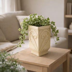 Greek Style Planter, Modern Decorative Planter, Square Indoor Plant Pot with Insert, Small Desk Planter, Minimalist Home Decor