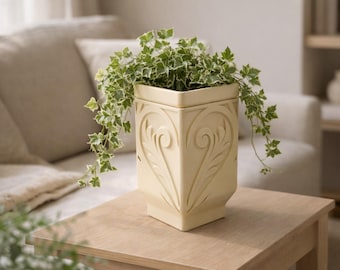 Greek Style Planter, Modern Decorative Planter, Square Indoor Plant Pot with Insert, Small Desk Planter, Minimalist Home Decor