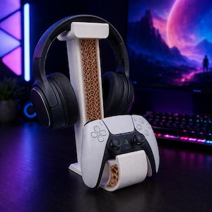 Gaming Headset Stand with Controller Holder, 3D Printed Desk Organizer, PS5 Xbox Headphone Stand, Gamer Setup Accessories Gift