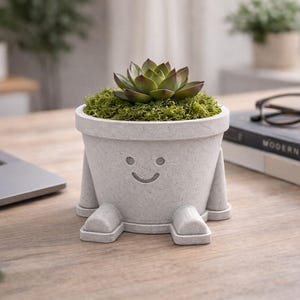 Cute Succulent Planter, Kawaii Smile Plant Pot with Legs, 3D Printed Planter with Drainage, Funny Desk Planter, Cute Plant Lover Gift