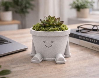 Cute Succulent Planter, Kawaii Smile Plant Pot with Legs, 3D Printed Planter with Drainage, Funny Desk Planter, Cute Plant Lover Gift