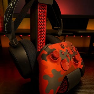 Gaming Headset Stand with Controller Holder, 3D Printed Desk Organizer, PS5 Xbox Headphone Stand, Gamer Setup Accessories Gift