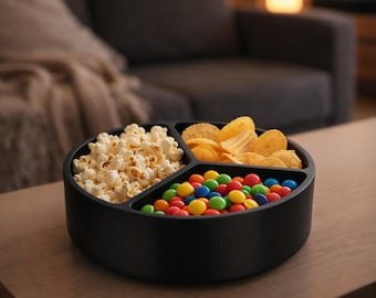 Snack Organizer Tray for Movie Night, Divided Snack Bowl with Compartments, Popcorn Chip Serving Tray, Couch Snack Holder, Party Platter