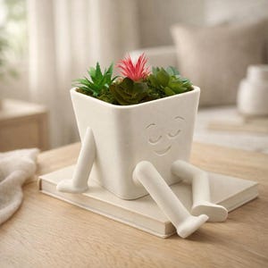 Cute Sitting Planter with Legs, Funny Succulent Pot, 3D Printed Planter, Unique Desk Decor, Gift for Plant Lovers, Shelf Planter Decor