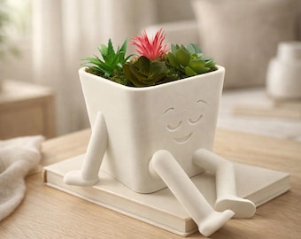 Cute Sitting Planter with Legs, Funny Succulent Pot, 3D Printed Planter, Unique Desk Decor, Gift for Plant Lovers, Shelf Planter Decor
