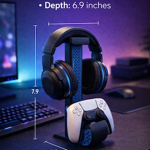 Gaming Headset Stand with Controller Holder, 3D Printed Desk Organizer, PS5 Xbox Headphone Stand, Gamer Setup Accessories Gift image 3