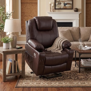 MCombo Power Lift Lehnstuhl mit Massage und Wärme für ältere Menschen, elektrisches Lehnsofa mit 3 Positionen, zwei Seitentaschen, Getränkehalter