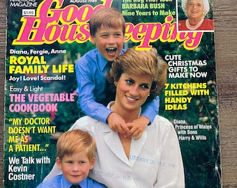 Princess Diana, Harry, and William on the cover of Good Housekeeping Magazine, August 1989, Vol. 209, No. 2