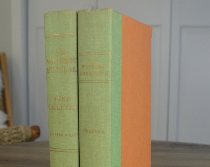 John Cheever, s/2, The Wapshot Scandal (1964), The Wapshot Chronicle (1957), Harper and Row, Peach and Green Cloth Cover