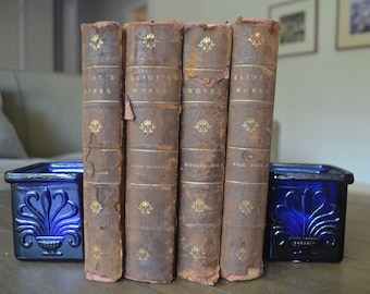 Circa 1900, George Eliot, MIddlemarch, Mill on the Floss, Silas Marner, Adam Bede, Four Antique Leather Literature Books