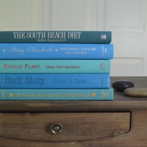 Seaside Stack Modern Vintage Books, s/5, Blue and Green books, 1987-2009, Decoration, Book Shelf Bling, Book Decor, Instant Collection image 5