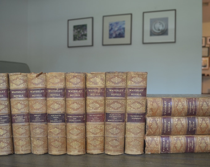 Circa 1880's, Sir Walter Scott, The Waverley Novels, No date, s/11, Eleven Antique Leather Books, Popular Victorian Novels, Scotland