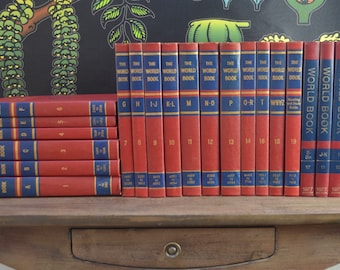 The World Book Encyclopedia, s/21, Red with Blue and Gold, Field Enterprises, 1955 and 1977