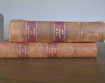 Two Leather-Bound Vintage Editions of British Laws and Statutes, 1919 and 1929, During the reign of George V,  Vintage Legal Books