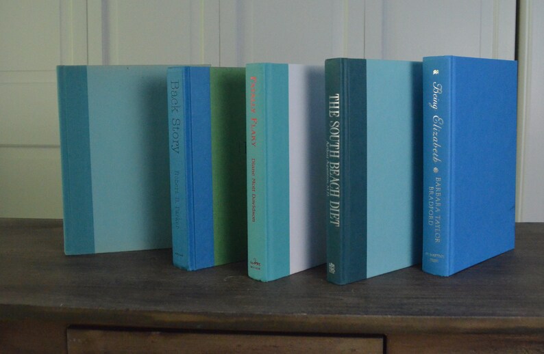 Seaside Stack Modern Vintage Books, s/5, Blue and Green books, 1987-2009, Decoration, Book Shelf Bling, Book Decor, Instant Collection image 4