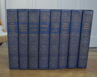 Juvenile Library, s/8, 1930's maybe, Vintage Set of Children's Literature, Blue Cloth