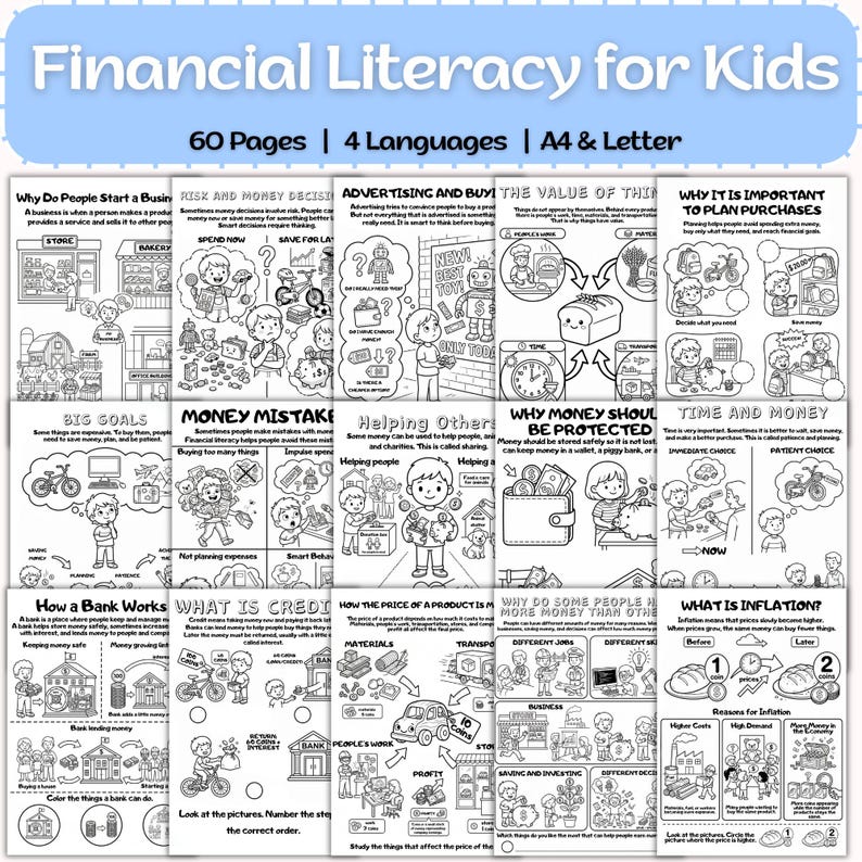 Money Workbook for Kids Printable PDF | 60 Pages Financial Literacy ...