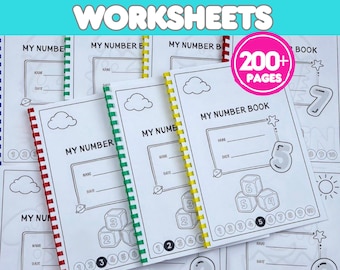 Numbers 1-20 Worksheets, Tracing, Coloring, Preschool Curriculum (PDF Download, 200+ Pages)