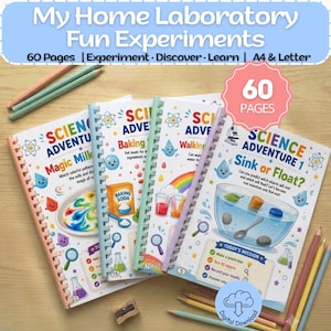 Può includere: Tre libri di attività scientifiche rilegati a spirale intitolati Science Adventure con illustrazioni colorate di esperimenti, tra cui Magic Milk e Sink or Float. Le copertine presentano testo, icone e un badge di 60 pagine. Matite colorate e un temperino inclusi.